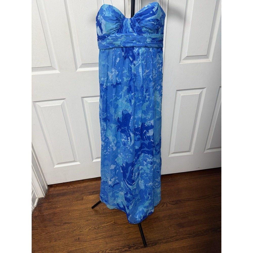 Aidan Mattox 100% Silk Blue Strapless Dress Size 4